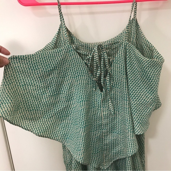 3/$15 Forever 21 green and beige pattern print spaghetti strap maxi flowy dress - Picture 7 of 12